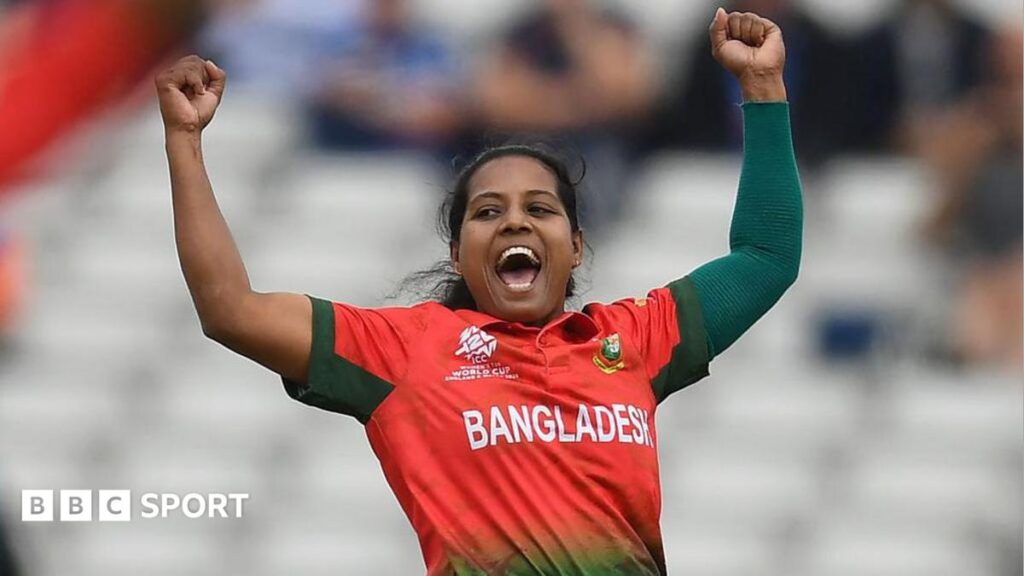 Bangladesh bowler Ritu Moni celebrates a wicket v Netherlands