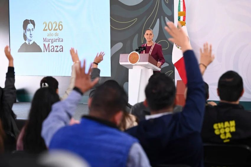 Homicides drop in 2026 under Plan Michoacán: July 3 mañanera President Sheinbaum at the podium of her July 3 mañanera