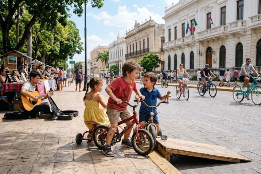 Postcards from Mexico: On the Paseo de Montejo in Mérida Paseo de Montejo, a Sunday ciclovía in Mérida, with this image generated by AI tools