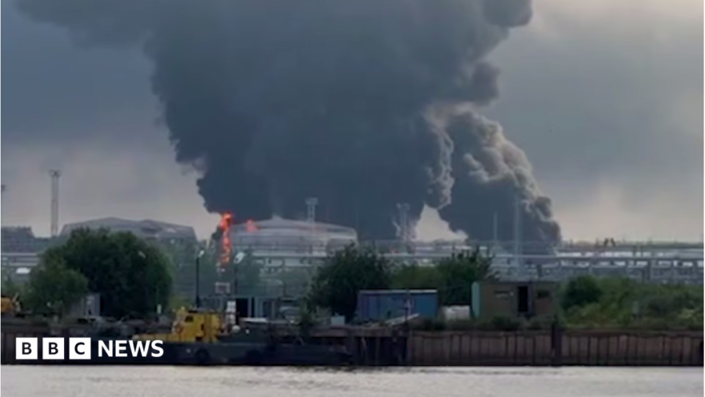 Ukraine hits major oil terminal in Russia’s St Petersburg Screenshot from a video showing St Petersburg's oil terminal on fire in north-western after a Ukrainian attack.