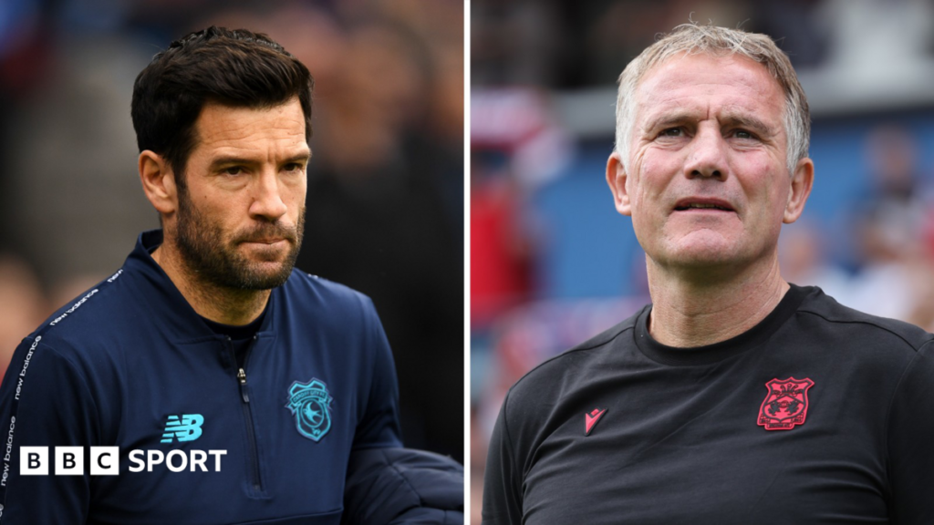 Cardiff City head coach Brian Barry-Murphy (left) and Wrexham manager Phil Parkinson