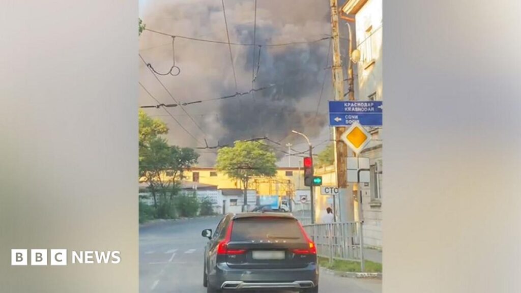 A plume of smoke rising over Novorossiysk