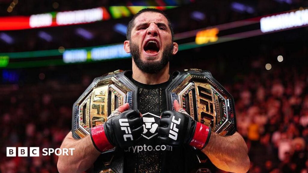 Islam Makhachev celebrates beating Ian Machado Garry