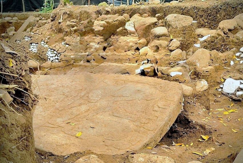 In Coatepec, INAH discovers ceremonial plaza and stele with never-before-seen features stele in Coatepec