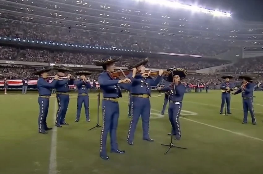 Mariachi group makes history on Monday Night Football Herencia de México mariachi band performing before the Eagles-Bears football game on Sept. 28, 2026