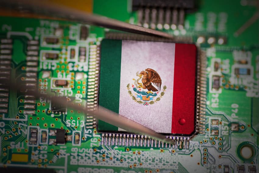 Mexico in Numbers: Taiwan imports fuel Mexican tech exports A CPU computer chip with a Mexican flag