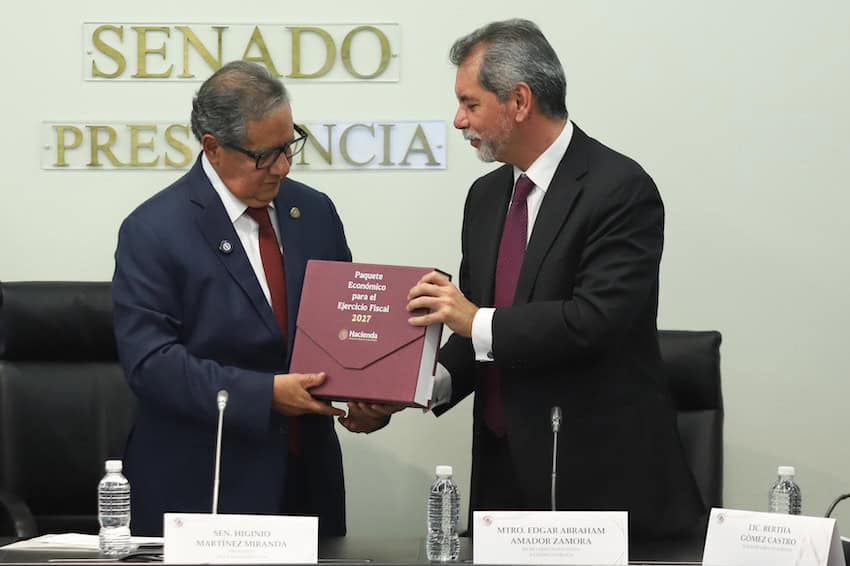 Mexico’s Finance Ministry proposes 10.6-trillion-peso budget for 2027 Finance Minister Edgar Amador presenting the proposed 2027 budget to Senate Leader Higinio Martínez Miranda