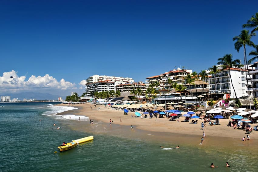 MND Local Puerto Vallarta: Hurricanes keep coming, golf course disruption, free drinking water fountains Beach scene in Puerto Vallarta.